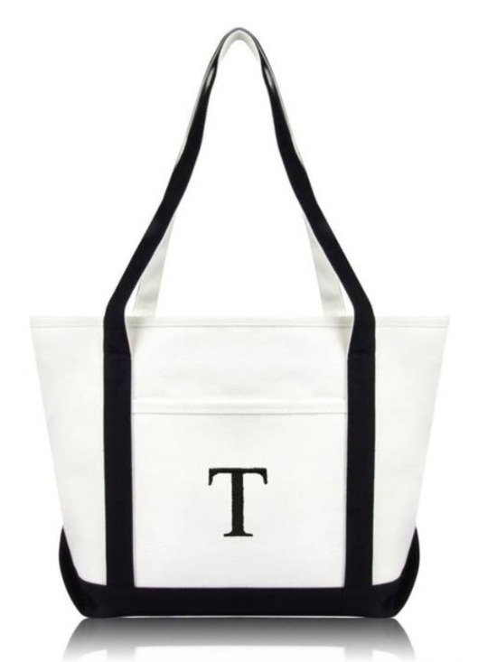 Handbags - Medium Personalized Tote Bag Monogram Letter T in Black